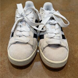 adidas White Canvas Low-Top Sneakers with Black Logo